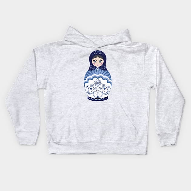 Blue Matryoshka Doll Kids Hoodie by AnnArtshock